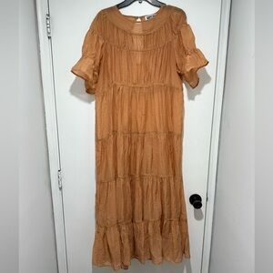 AMY LYNN Tiered Taffeta Dress Orange/Brown